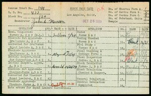 WPA block face card for household census (block 129) in Los Angeles County