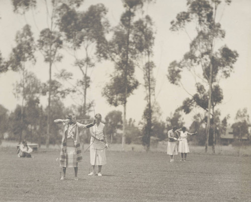 Students in archery class, Scripps College