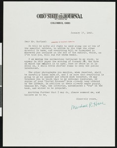 Marshall R. Hall, letter, 1940-01-17, to Hamlin Garland