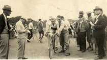 Bicycle racer at start of track race