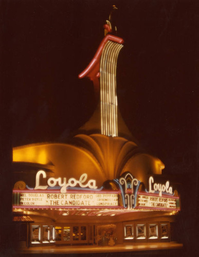 Loyola Theater at night