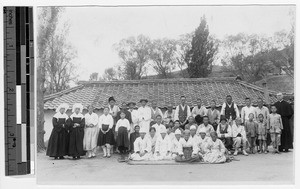 Reverend Booth with residents of Chinnampo Old Folks Home, Korea, ca. 1930-1939