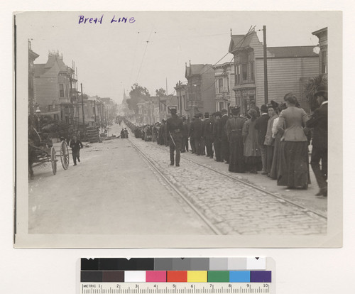 Bread line 1/2 mile long. S.F. Refugees. [Eddy St.]