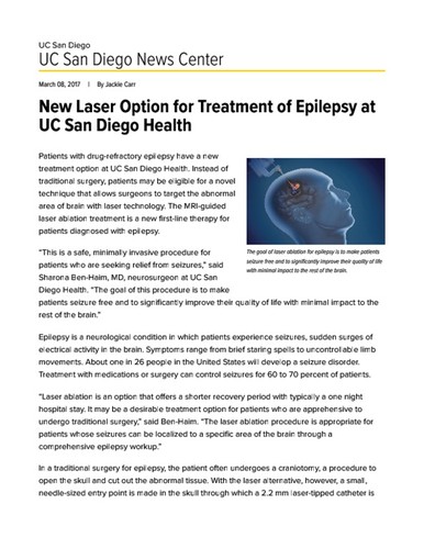 New Laser Option for Treatment of Epilepsy at UC San Diego Health