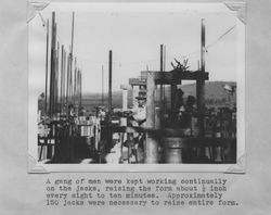 Unidentified men constructing the Poultry Producers of Central California grain elevator at 323 East Washington Street, Petaluma, California, 1937