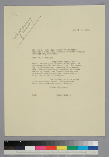 EPH writes to William Coolidge