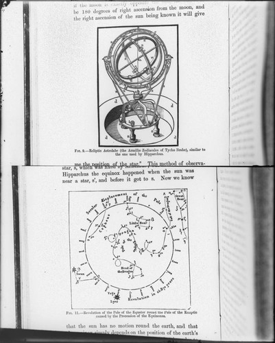 Book illustrations of Tycho Brahe's astrolabe and a drawing of the path of precession of the ecliptic pole