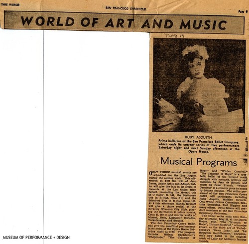 Scrapbook clipping from the San Francisco Chronicle's World of Art and Music collection, "Musical Programs"