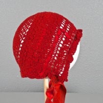 Red crochet baby bonnet