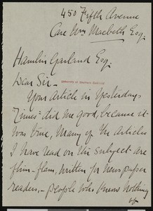Charlotte Eaton, letter, to Hamlin Garland