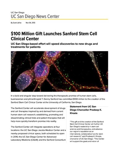 $100 Million Gift Launches Sanford Stem Cell Clinical Center