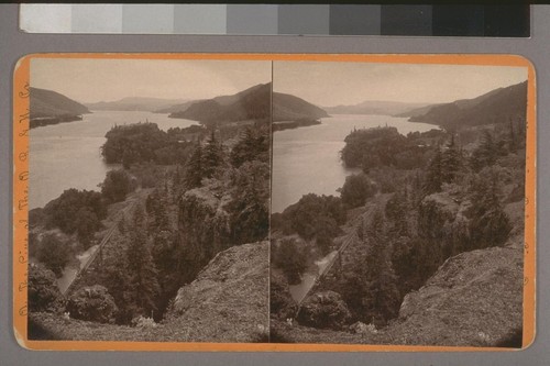 (Columbia River near Hood River; on verso.) Place of publication: Baker City, Oregon. Photographer's series: On the Line of the O. R. & N. Co