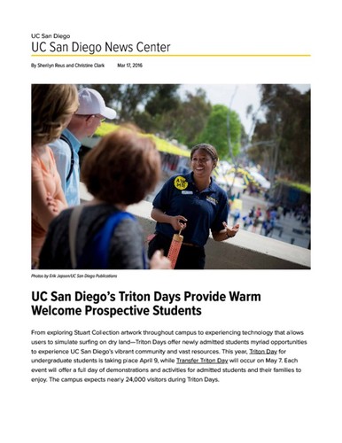 UC San Diego’s Triton Days Provide Warm Welcome Prospective Students