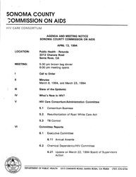 Agenda and meeting notice--Sonoma County Commission on AIDS, April 13, 1994