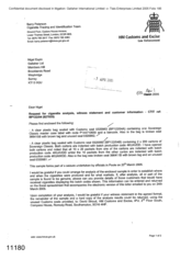 [Letter from Barry Peterson to Nigel Espin in request for cigarette analysis, witness statement and customer information]