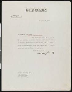 Theodore Roosevelt, letter, 1916-11-06, to Hamlin Garland