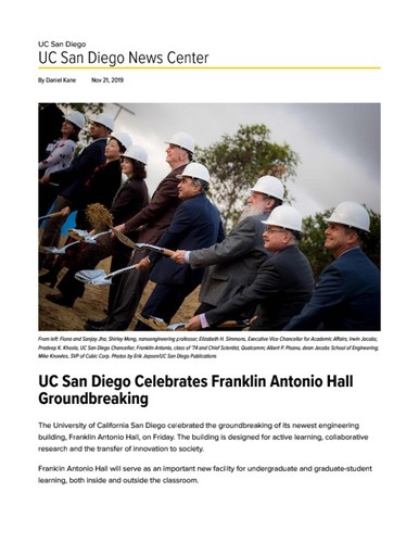 UC San Diego Celebrates Franklin Antonio Hall Groundbreaking