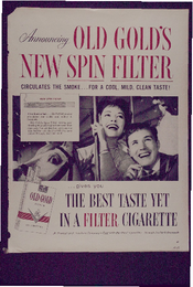 Announcing Old Gold's New Spin Filter. Circulates the smoke…for a cool, mild clean taste!