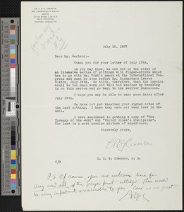 L.R.G. Crandon, letter, 1927-07-19, to Hamlin Garland