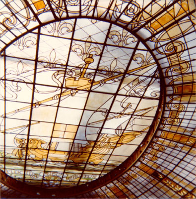 [Detail of stained glass ceiling at the City of Paris department store]