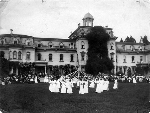 Photograph of maypole dance at Mills College