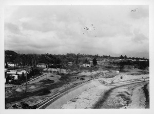 Arroyo Seco looking north from Pasadena Avenue bridge, Los Angeles County, 1940