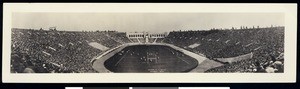 A panoramic view of a football game between University of Southern California and Stanford University at the LA Coliseum, October 17, 1925