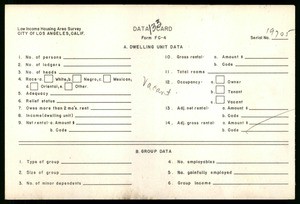 WPA Low income housing area survey data card 133, serial 19705, vacant