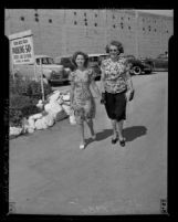 Actress Shirley Temple with her mother Gertrude on way to shop for wedding dress in Los Angeles, Calif., 1945