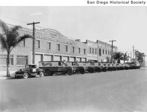 Winter's Bread delivery trucks parked outside the Southern California Baking Company