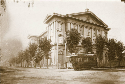 College Hall or "The Ship" from the corner of Alviso and Franklin Streets, c. 1905