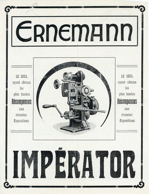 Magazine Advertisement for the Ernemann Projector, the Imperator