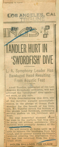 Tandler hurt in 'swordfish' dive