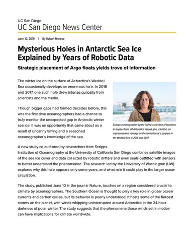 Mysterious Holes in Antarctic Sea Ice Explained by Years of Robotic Data