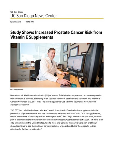 Study Shows Increased Prostate Cancer Risk from Vitamin E Supplements