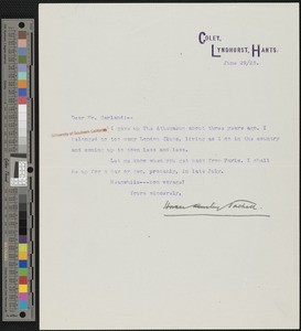 Horace Annesley Vachell, letter, 1925-06-29, to Hamlin Garland
