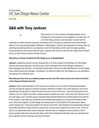 Q&A with Tony Jackson