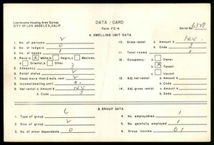 WPA Low income housing area survey data card 5, serial 6328
