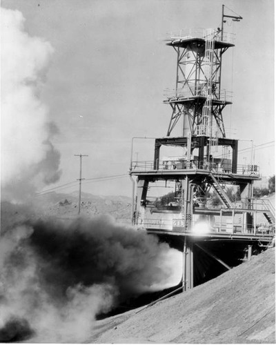 Rocket test stand at Rocketdyne, circa 1960