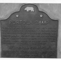 View of the plaque for the Portola Expedition Camp, Landmark #26 at San Gregorio Creek, San Mateo County