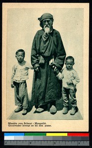 Boys with grandfather, Mongolia, China, ca.1920-1940