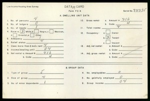 WPA Low income housing area survey data card 89, serial 22235