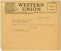 Telegram from Julia Morgan to William Randolph Hearst, September 10, 1929