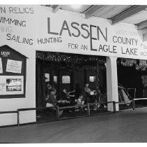 View of Lassen County's exhibit booth at the California State Fair. This was the last fair held at the old fair grounds