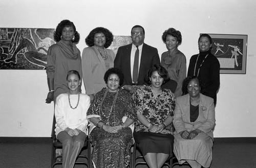 Alpha Gama Omega Chapter, AKA members and others posing together, Los Angeles, 1987