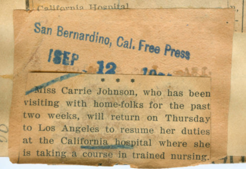 Miss Carrie Johnson returns to California Hospital