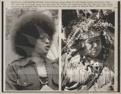 Angela Davis and Mohawk Indian Chief Moses David Protest Wounded Knee
