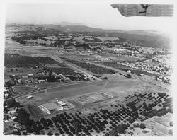 Aerial view of Coddingtown, Guerneville Road, Steele Lane, Highway 101 area, Santa Rosa, California, 1962