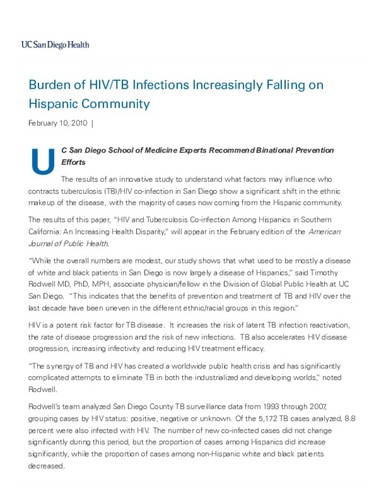 Burden of HIV/TB Infections Increasingly Falling on Hispanic Community