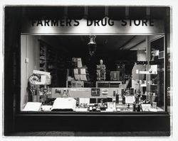 Window display at Farmer's Drug, Santa Rosa, California, 1960